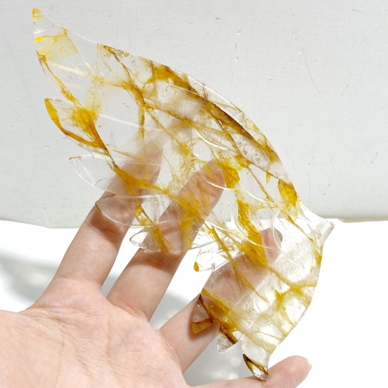 Golden Hematoid Quartz Fire Quartz Angel Carving Wing With Stand -Wholesale Crystals