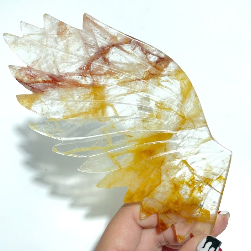 Golden Hematoid Quartz Fire Quartz Angel Carving Wing With Stand - Wholesale Crystals