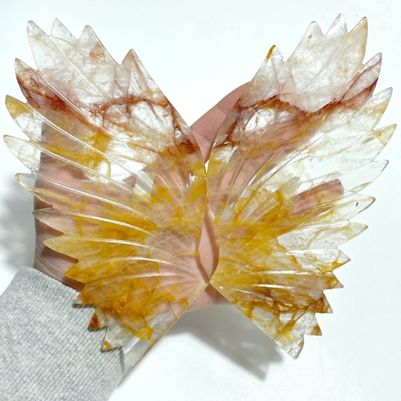 Golden Hematoid Quartz Fire Quartz Angel Carving Wing With Stand - Wholesale Crystals