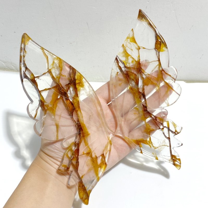 Golden Hematoid Quartz Fire Quartz Butterfly Wing Carving With Stand -Wholesale Crystals