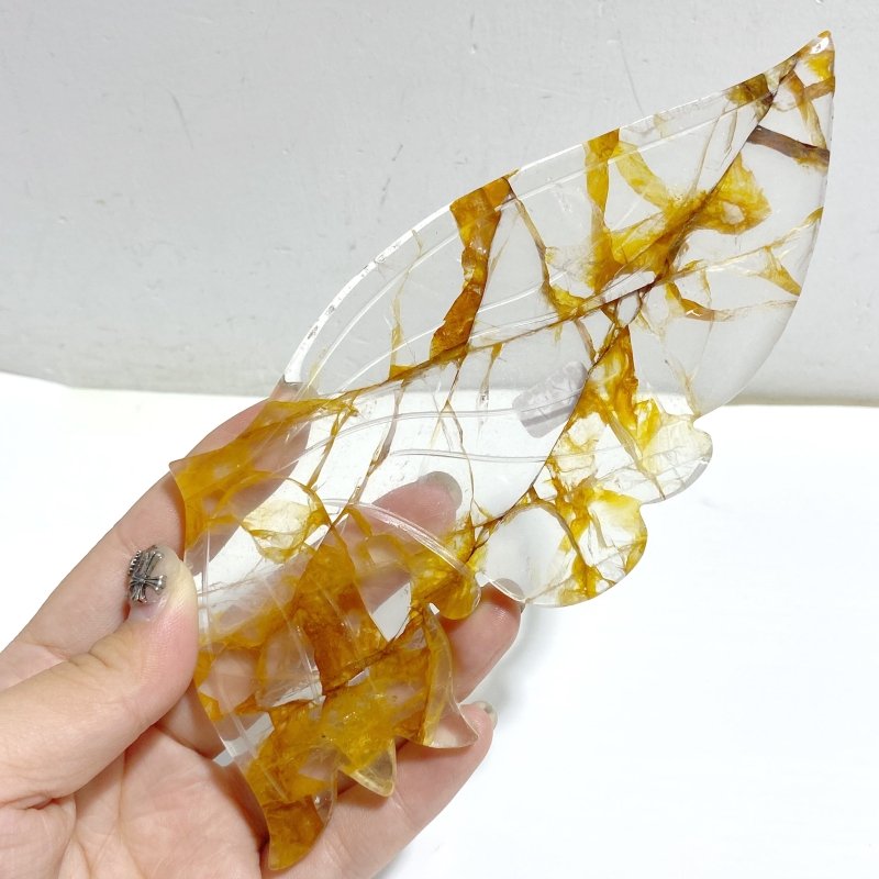 Golden Hematoid Quartz Fire Quartz Butterfly Wing Carving With Stand -Wholesale Crystals