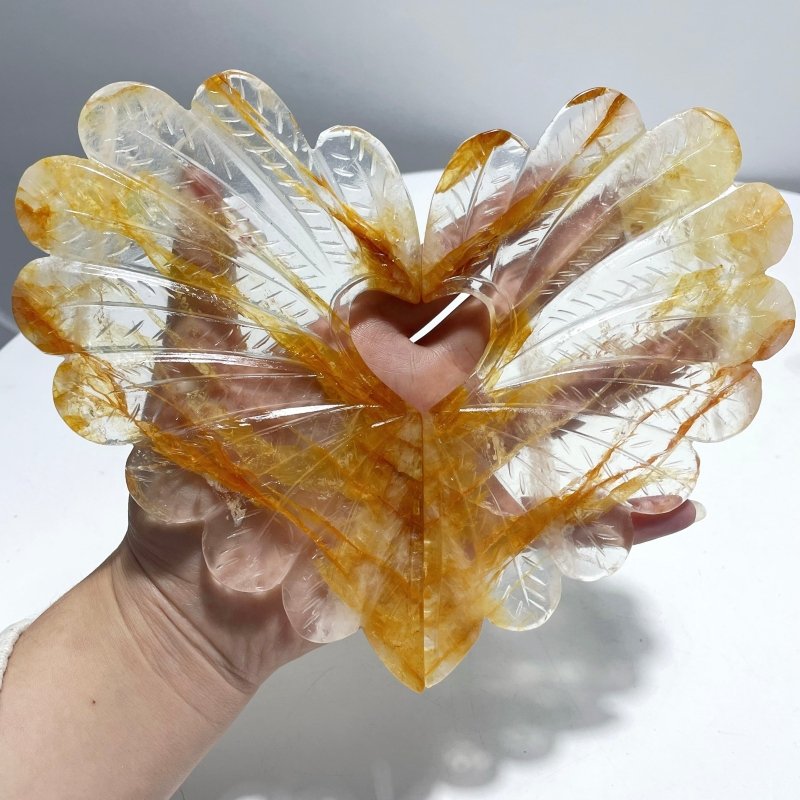 Golden Hematoid Quartz Heart Wing Carving With Stand - Wholesale Crystals