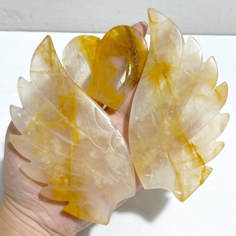 Golden Hematoid Quartz Heart Wing Carving With Stand Fire Quartz -Wholesale Crystals