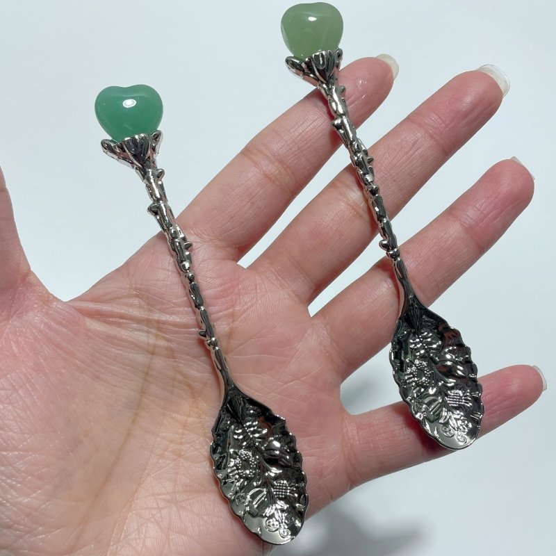 Green Aventurine Mini Heart Coffee Spoon Wholesale - Wholesale Crystals