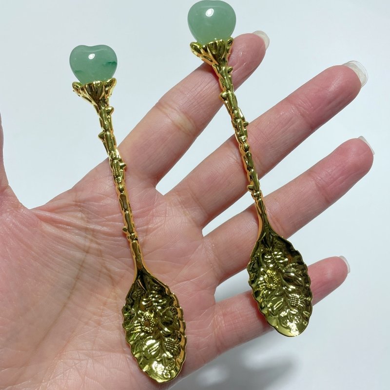 Green Aventurine Mini Heart Coffee Spoon Wholesale - Wholesale Crystals