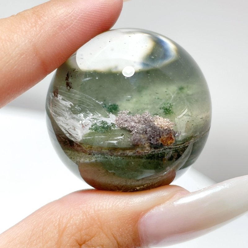 Green Garden Quartz Sphere With Wooden Stand - Wholesale Crystals