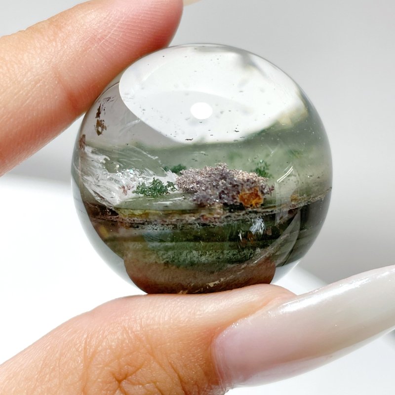 Green Garden Quartz Sphere With Wooden Stand - Wholesale Crystals