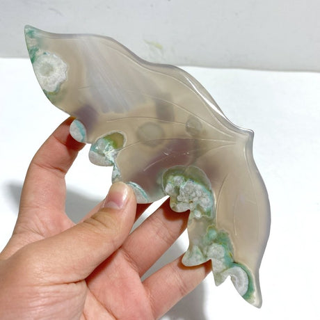 Green Sakura Flower Agate Butterfly Wing Carving With Stand - Wholesale Crystals