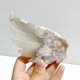 Green Sakura Flower Agate Heart Wing Carving With Stand - Wholesale Crystals