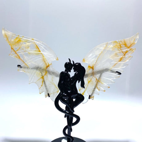 Hematoid Quartz Golden Fire Quartz Demon And Angel Wing Carving With Stand - Wholesale Crystals