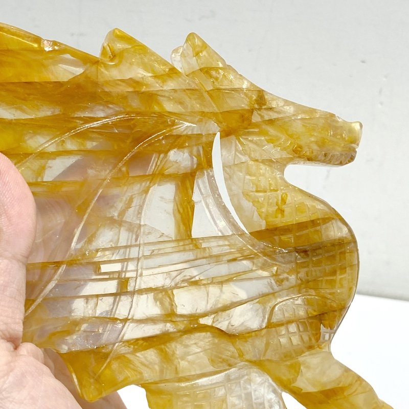 Hematoid Quartz Golden Fire Quartz Flying Dragon Carving With Stand -Wholesale Crystals