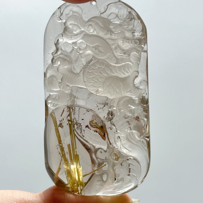 High Grade Chinese Dragon Rutile Pendant Carving - Wholesale Crystals