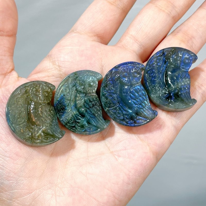 High Quality Labradorite Moon Owl Carving Wholesale - Wholesale Crystals