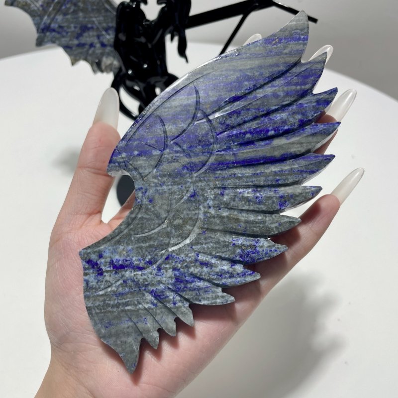 Lapis Lazuli Demon And Angel Wing Carving With Stand - Wholesale Crystals