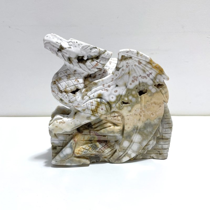 Large 8th Vein Ocean Jasper Flying Dragon Castle Carving