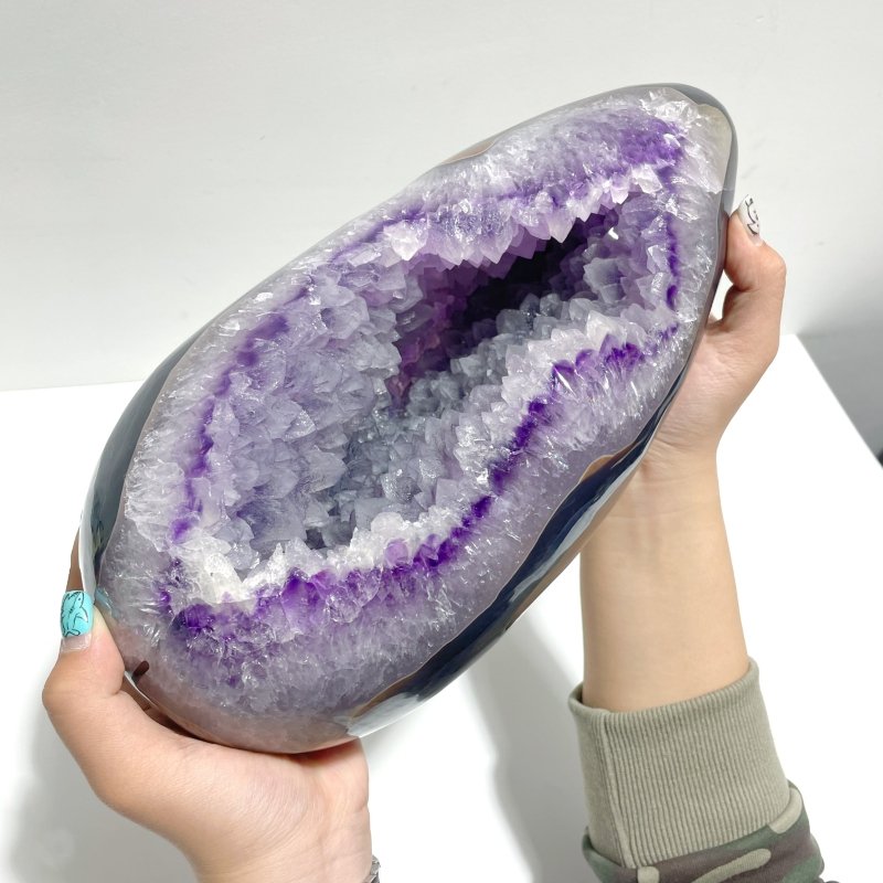 Large Amethyst Mixed Agate Dinosaur Egg Shape Home Decor With Stand - Wholesale Crystals