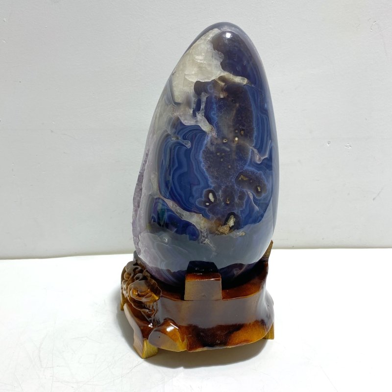 Large Amethyst Mixed Geode Agate Calcite Dinosaur Egg With Stand - Wholesale Crystals