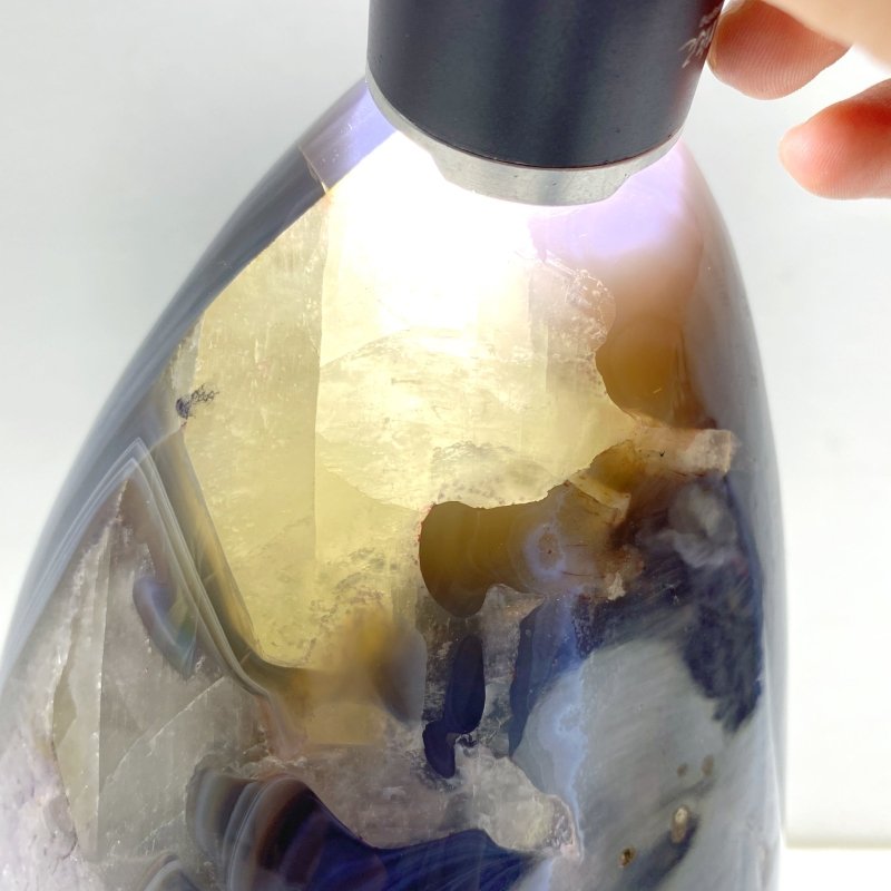 Large Amethyst Mixed Geode Agate Calcite Dinosaur Egg With Stand - Wholesale Crystals