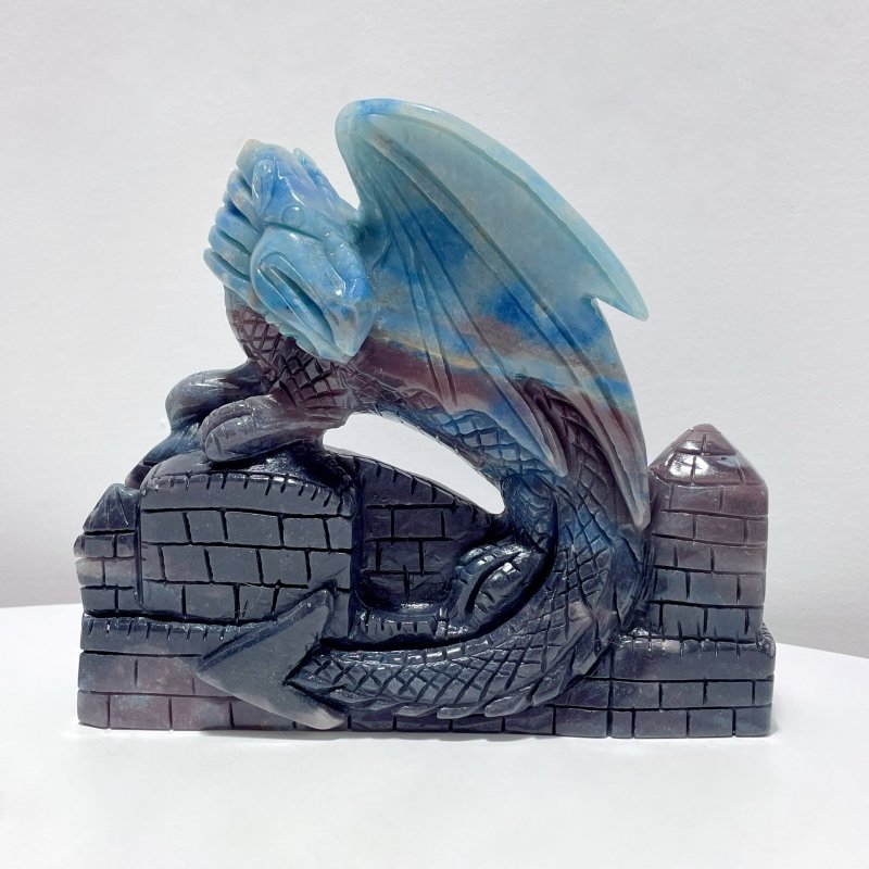 Large Beautiful Trolleite Flying Dragon With Castle Carving - Wholesale Crystals