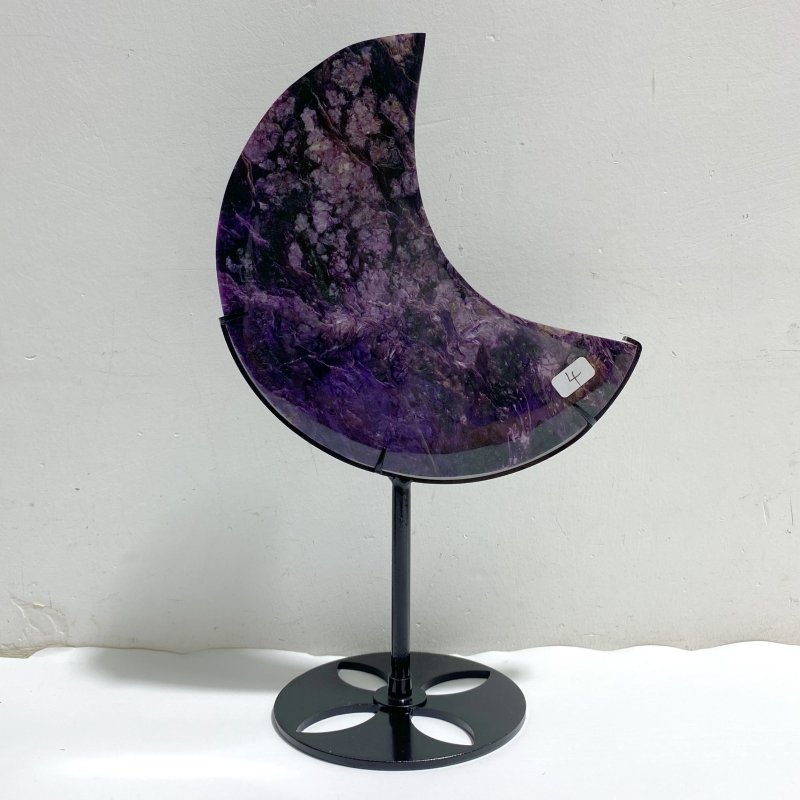 Large Charoite Moon Carving With Stand 4 -Wholesale Crystals