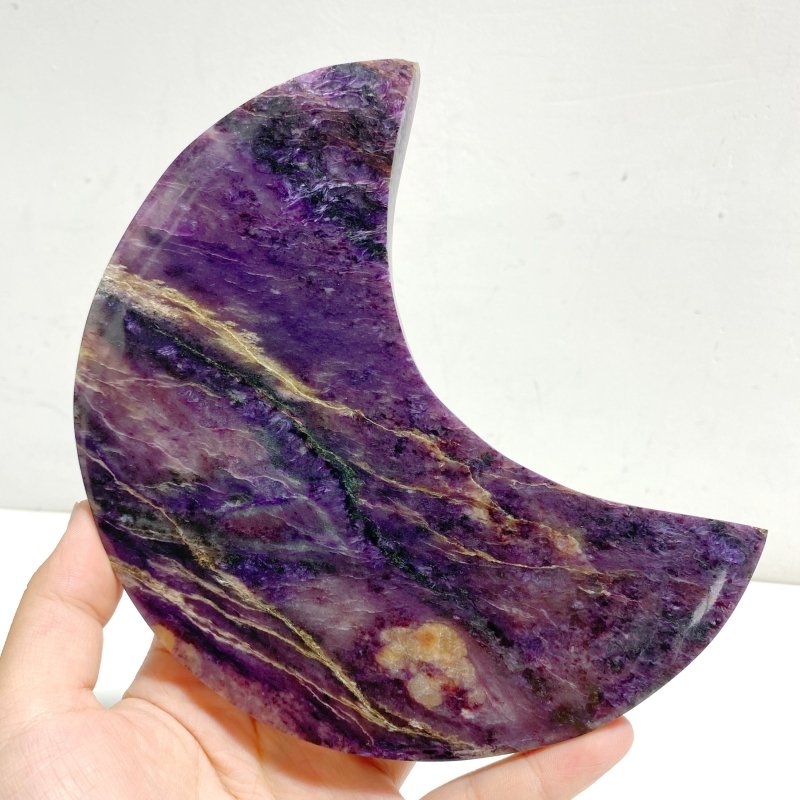 Large Charoite Moon Carving With Stand -Wholesale Crystals
