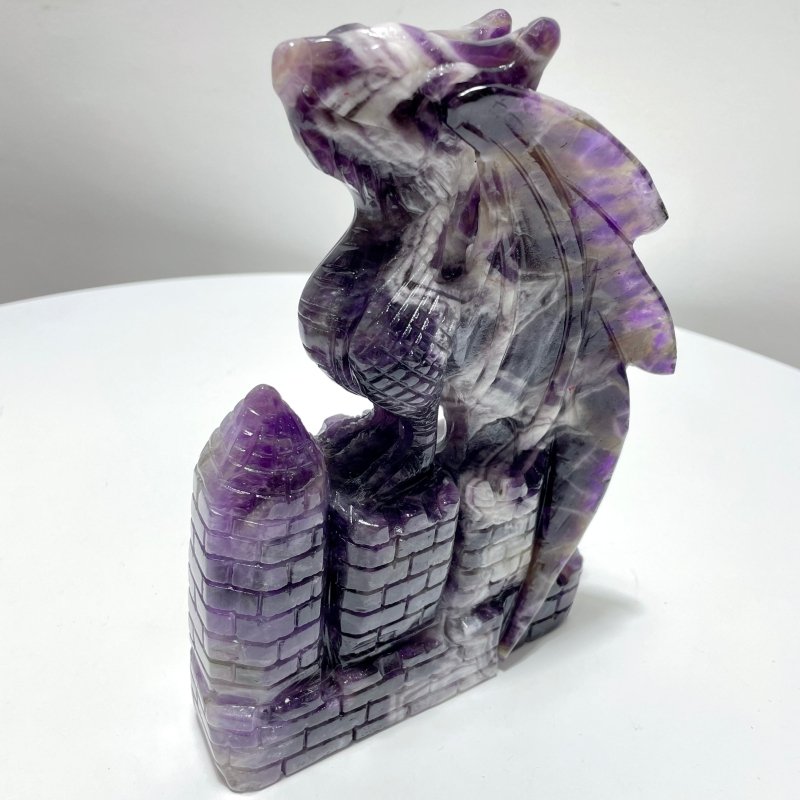 Large Chevron Amethyst Dragon Castle Carving - Wholesale Crystals