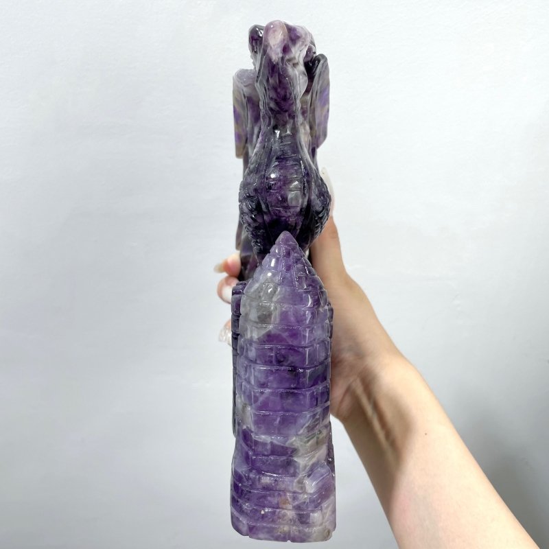 Large Chevron Amethyst Dragon Castle Carving - Wholesale Crystals