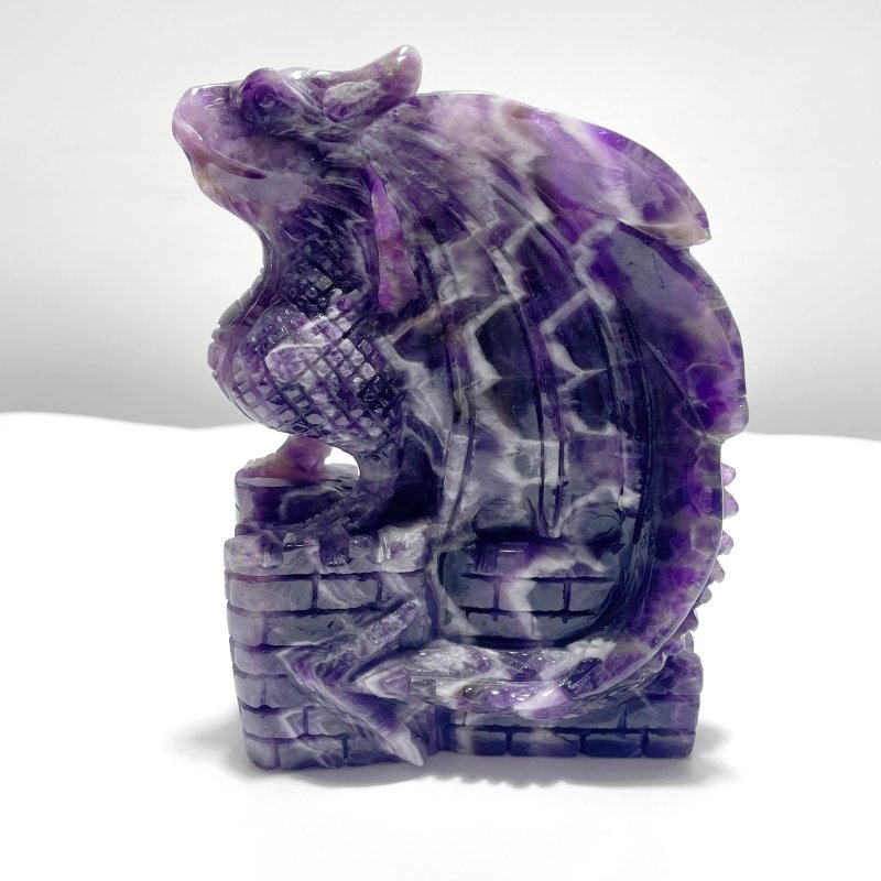 Large Chevron Amethyst Dragon With Castle Carving - Wholesale Crystals