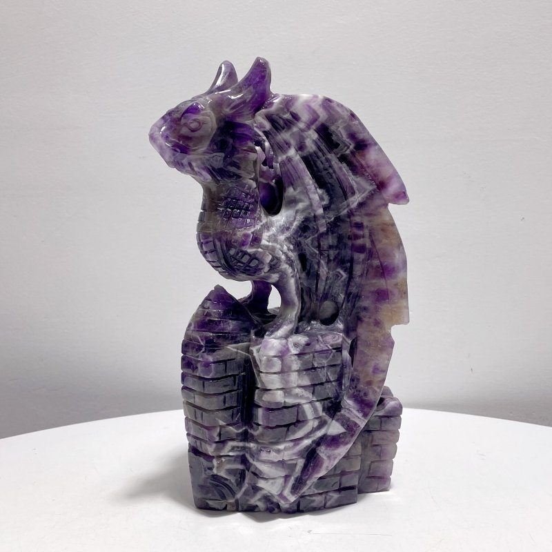 Large Chevron Amethyst Dragon With Castle Carving - Wholesale Crystals