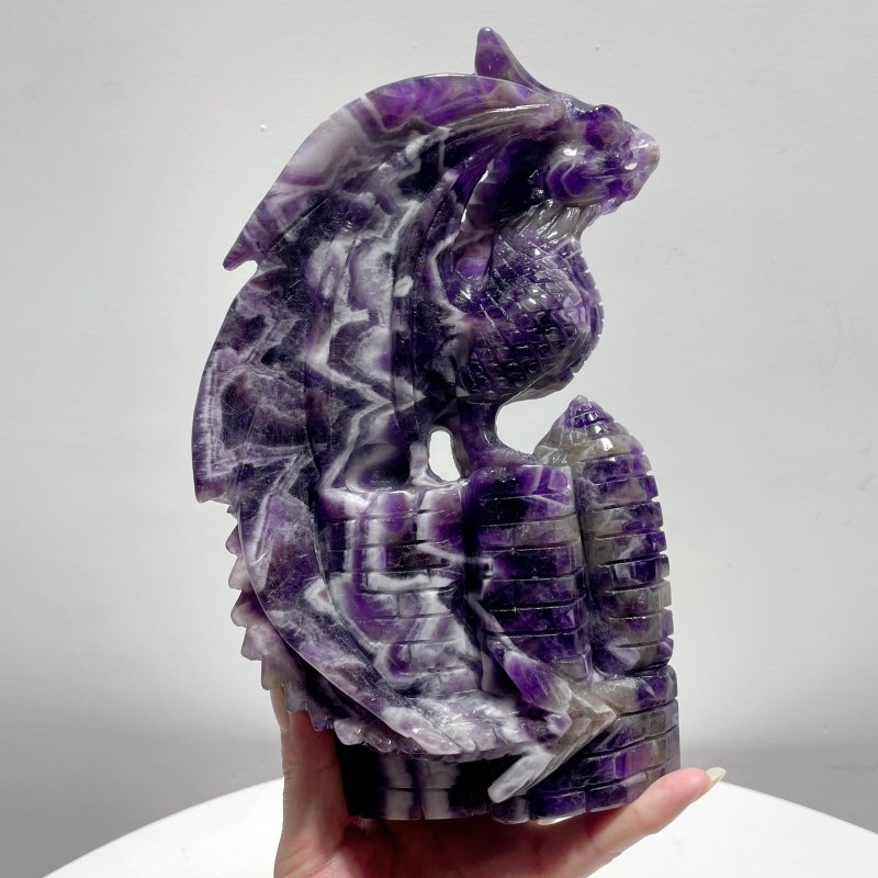 Large Chevron Amethyst Dragon With Castle Carving - Wholesale Crystals