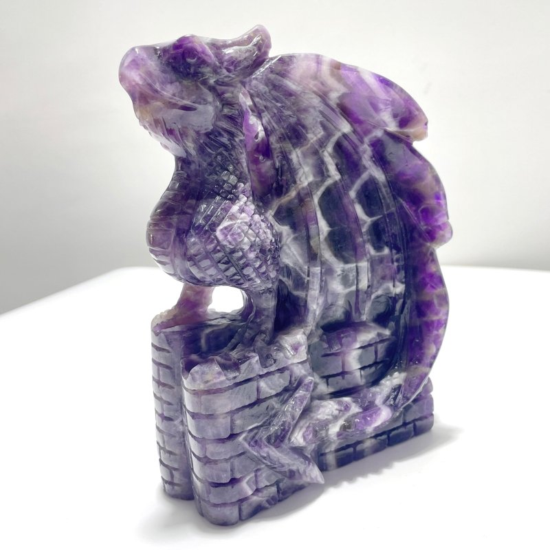 Large Chevron Amethyst Dragon With Castle Carving - Wholesale Crystals