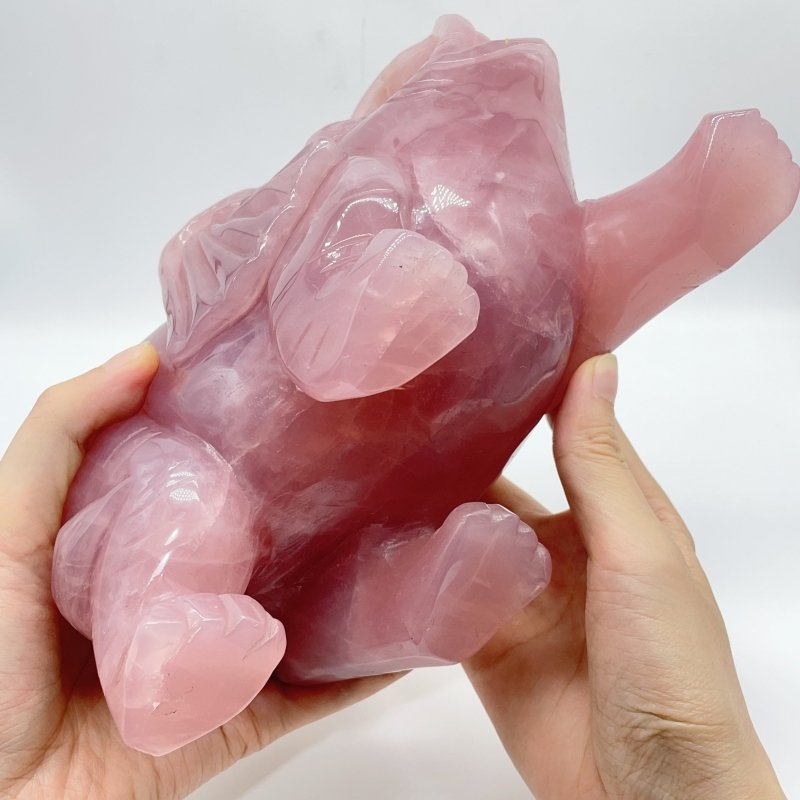 Large Deep Pink Madagascar Rose Quartz Elephant Carving - Wholesale Crystals