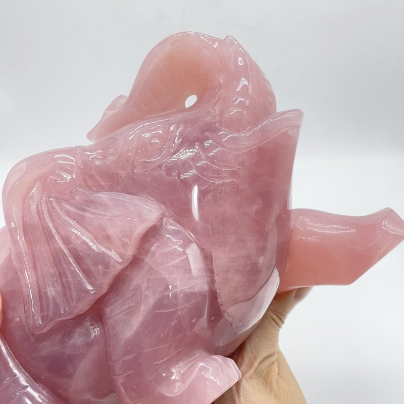 Large Deep Pink Madagascar Rose Quartz Elephant Carving - Wholesale Crystals