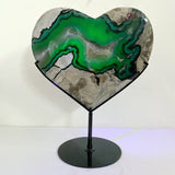 Large Geode Volcano Agate Heart With Stand (UV - Reactive) - Wholesale Crystals