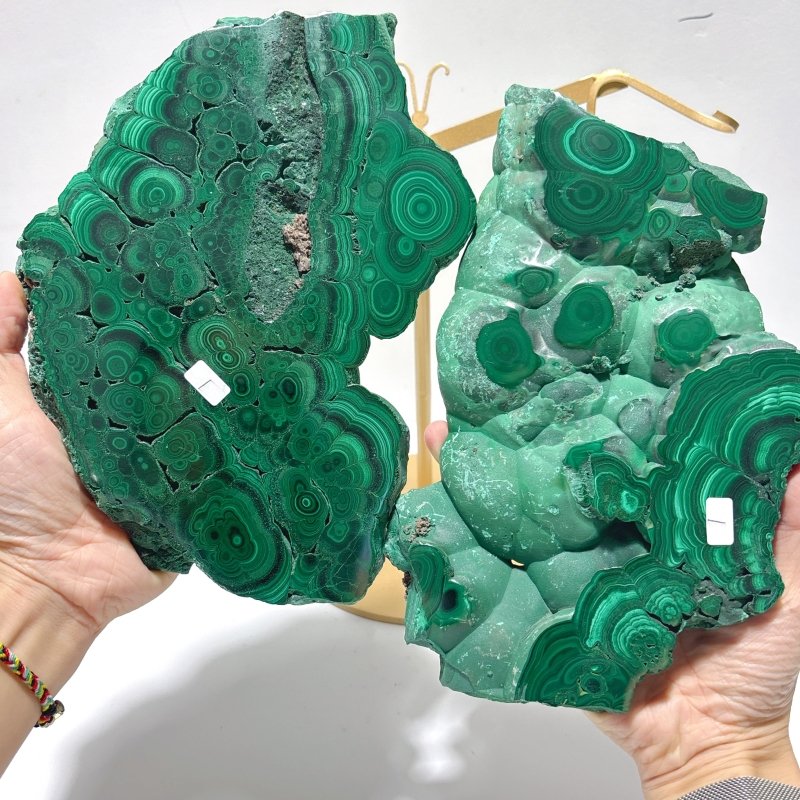 Large Polished Malachite Raw Slab Butterfly Wing With Stand（#8） - Wholesale Crystals