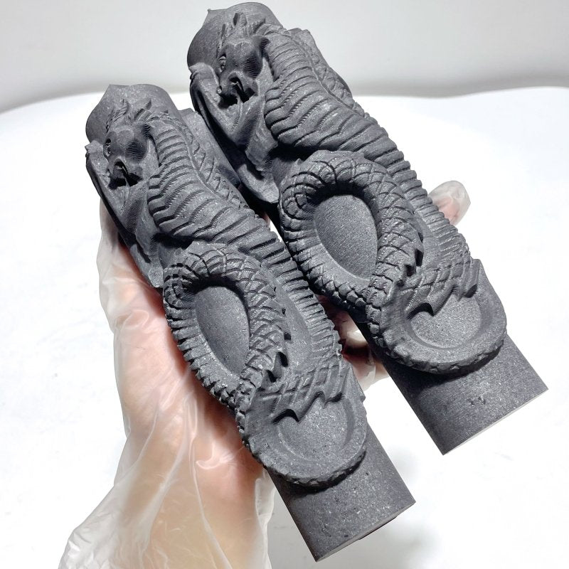 Large Shungite 7.4in Tower With Dragon Carving Wholesale - Wholesale Crystals