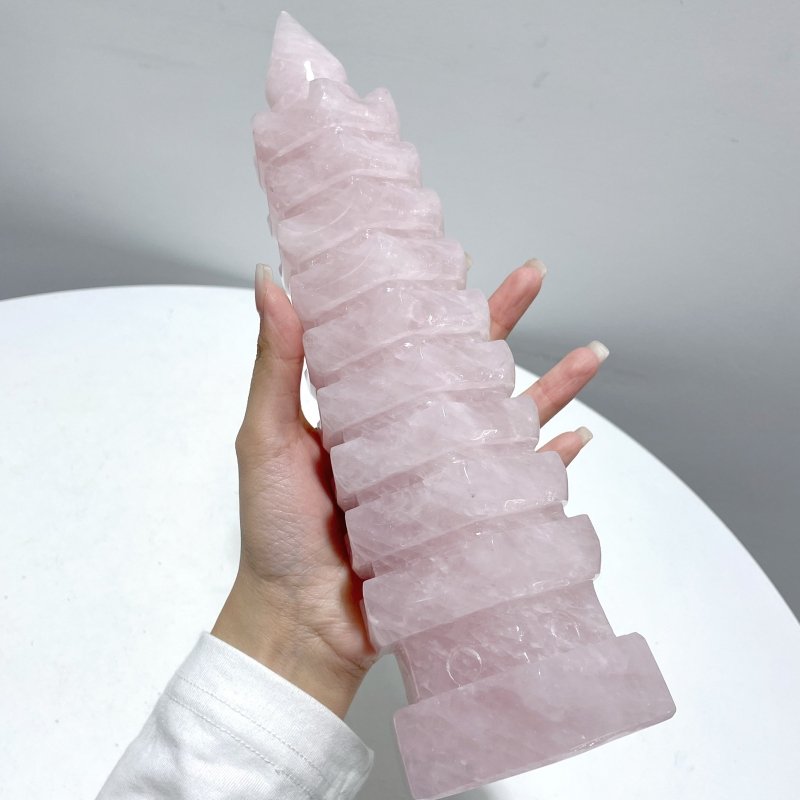 Large Unique Rose Quartz Wenchang Tower 9 - level Pagoda - Wholesale Crystals