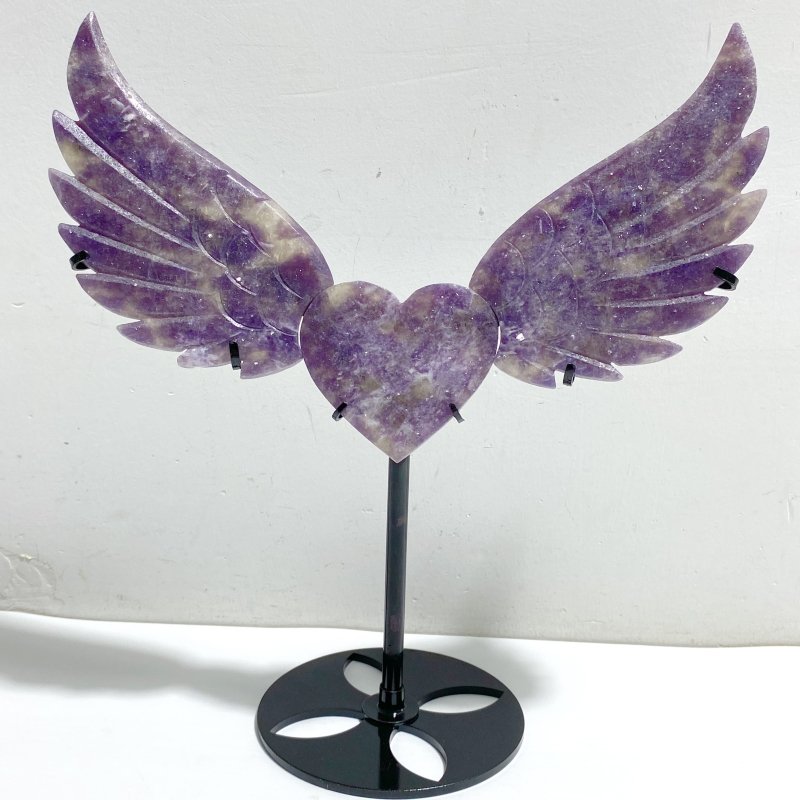 Lepidolite Mixed Quartz Heart Wing Carving With Stand -Wholesale Crystals