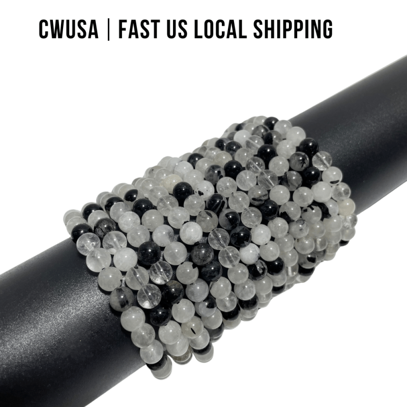 Local Stock - 6MM Black Tourmaline Mixed Quartz Bracelets Wholesale - Wholesale Crystals