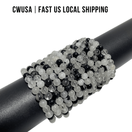 Local Stock - 6MM Black Tourmaline Mixed Quartz Bracelets Wholesale - Wholesale Crystals