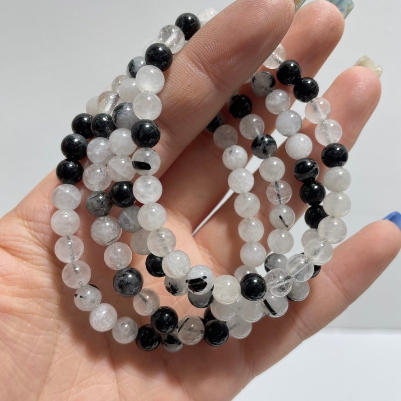 Local Stock - 6MM Black Tourmaline Mixed Quartz Bracelets Wholesale - Wholesale Crystals