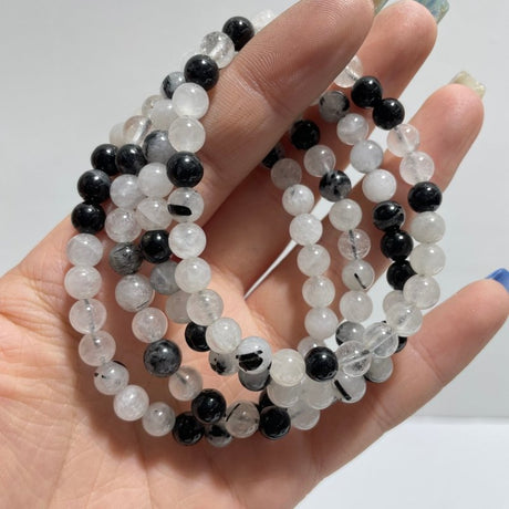 Local Stock - 6MM Black Tourmaline Mixed Quartz Bracelets Wholesale - Wholesale Crystals