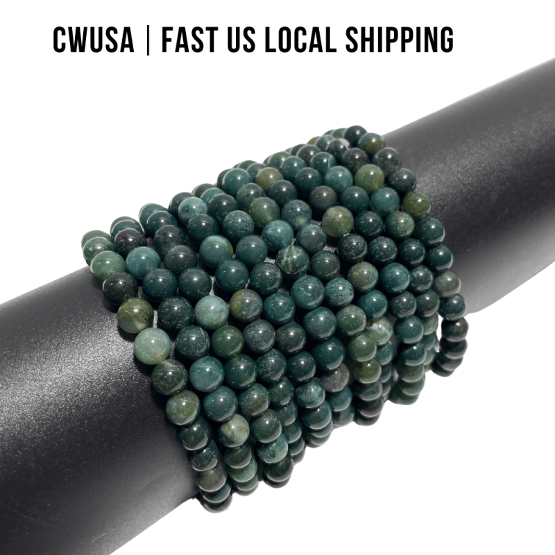 Local Stock - 6MM Green Moss Agate Bracelets Wholesale - Wholesale Crystals