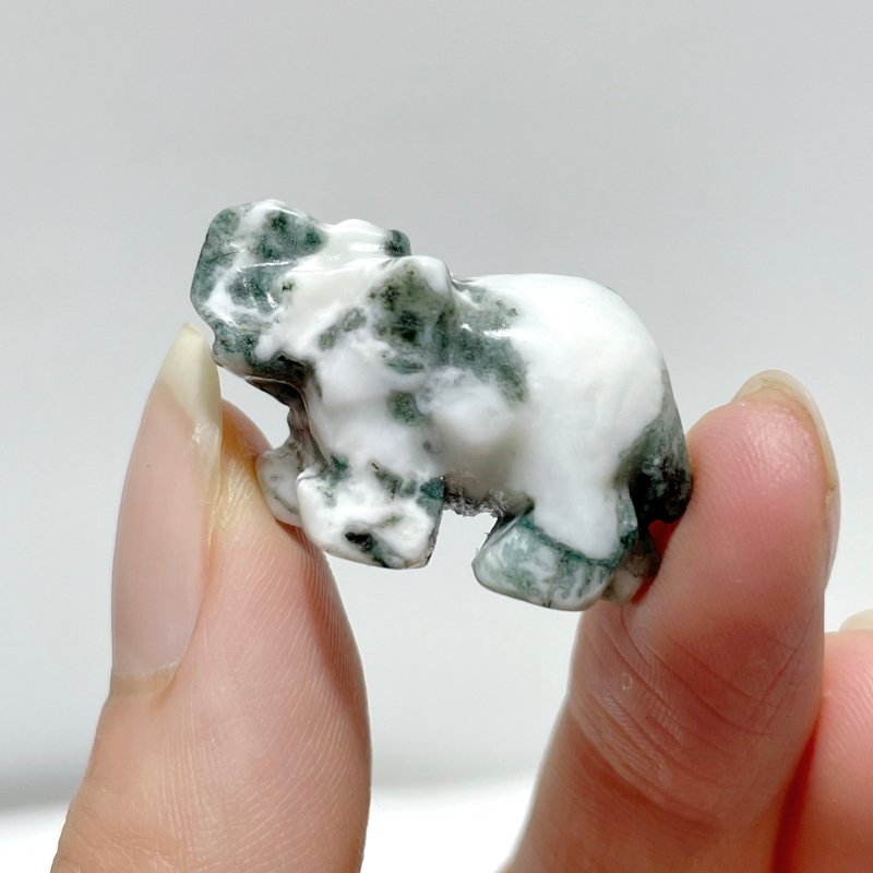 Mini Moss Agate Elephant Carving Wholesale - Wholesale Crystals