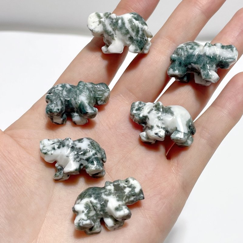 Mini Moss Agate Elephant Carving Wholesale - Wholesale Crystals