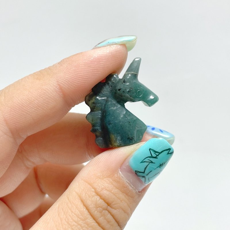 Mini Moss Agate Unicorn Carving Wholesale - Wholesale Crystals