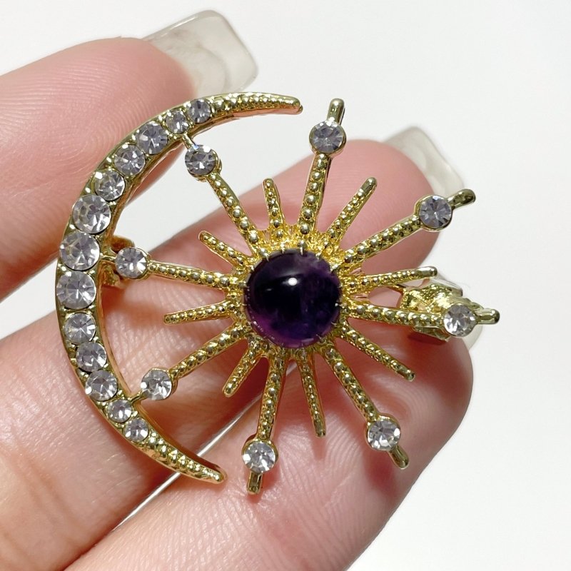 Moon Star Brooch Wholesale Amethyst Garden Quartz Amazonite Labradorite - Wholesale Crystals