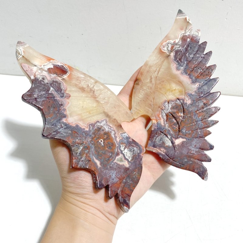 Morocco Agate Demon And Angel Wing Carving With Stand - Wholesale Crystals
