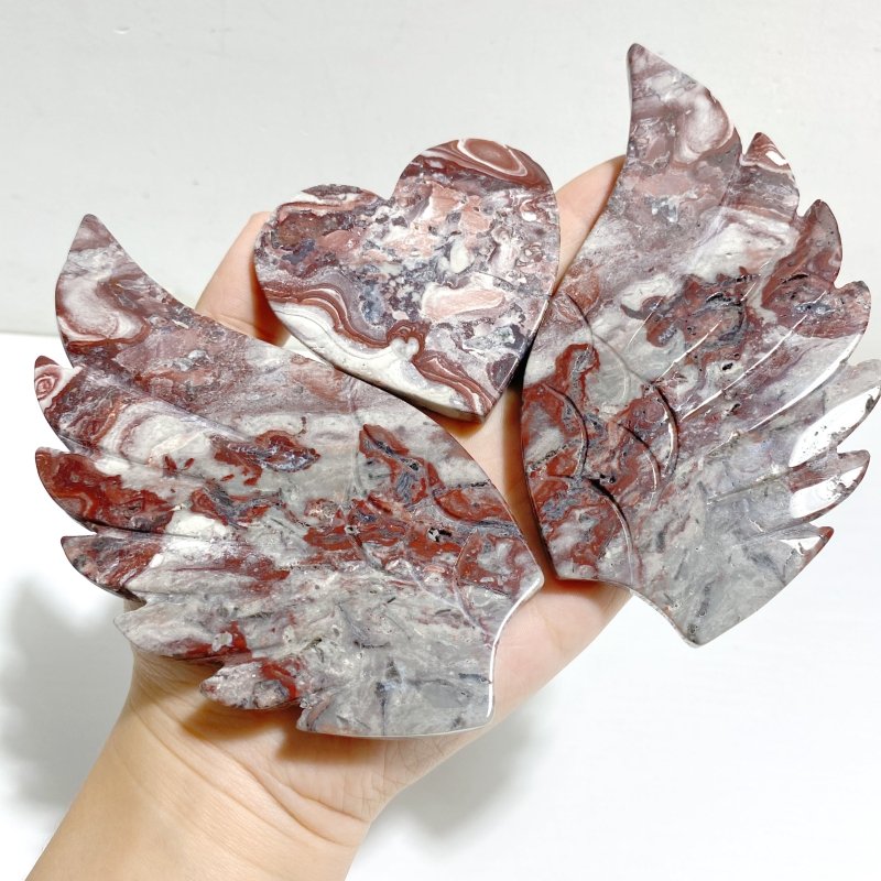 Morocco Agate Heart Wing Carving With Stand -Wholesale Crystals
