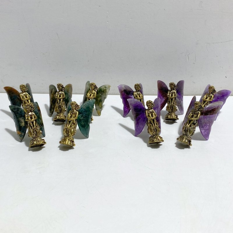 Moss Agate & Chevron Amethyst Crystal Butterfly Fairy Carving -Wholesale Crystals